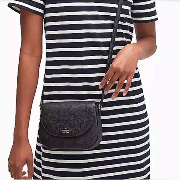 Kate Spade Leila Mini Flap Black Pebbled Leather Crossbody Bag Original Pkg NWT - Picture 2 of 8
